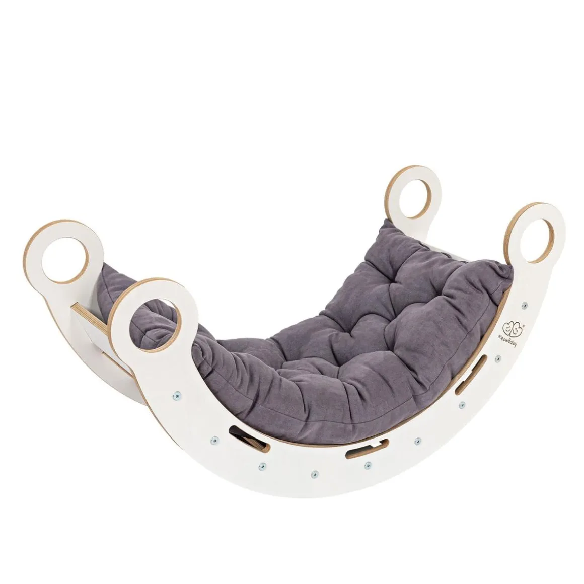 MeowBaby - Mecedora Infantil Blanca con Cojín Gris “Medium Dream Rocker White Wood”