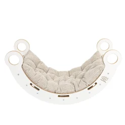 MeowBaby - Mecedora Infantil Blanca con Tobogán, Escalera y Cojín Beige “Medium Dream Rocker White Wood”