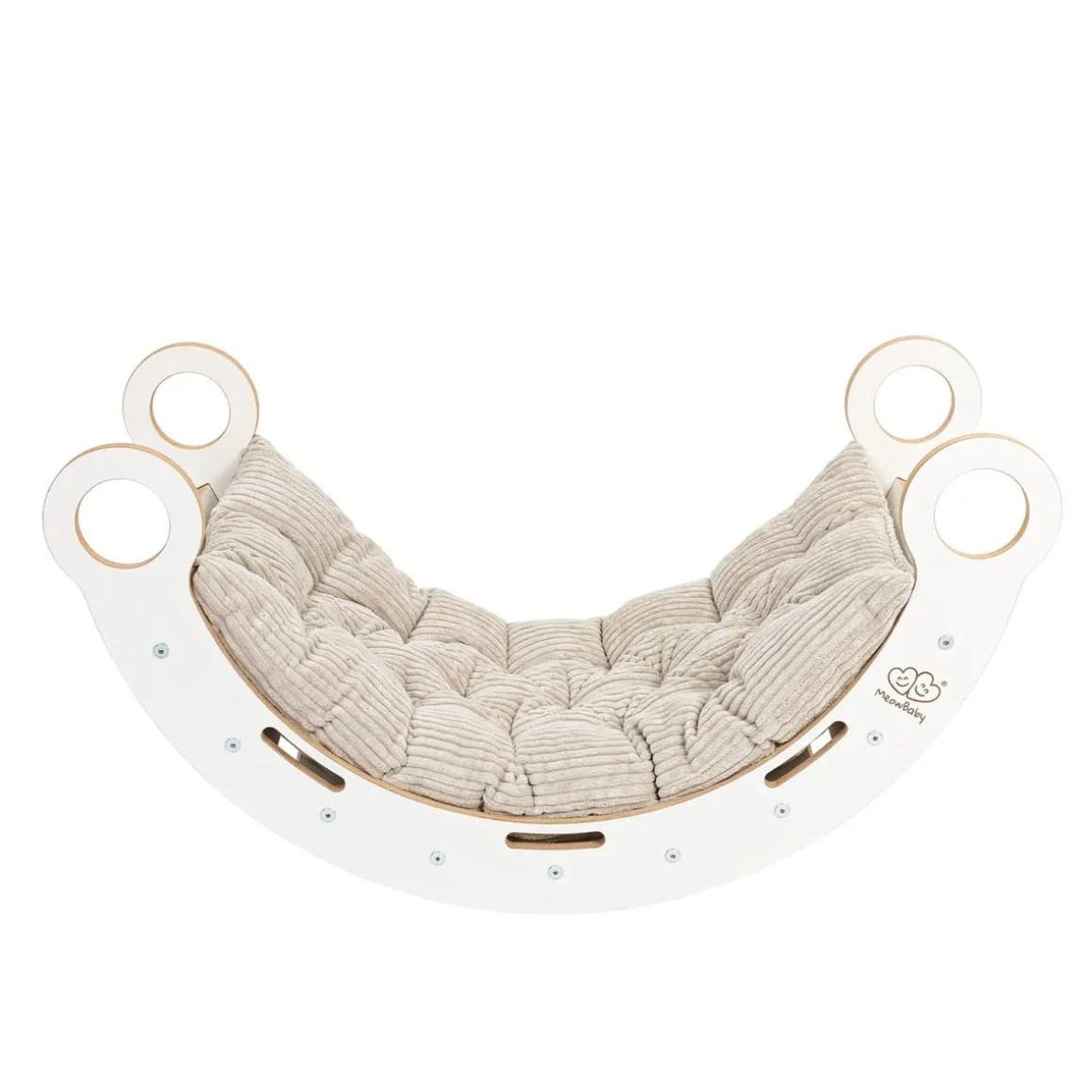 MeowBaby - Mecedora Infantil Blanca con Tobogán, Escalera y Cojín Beige “Medium Dream Rocker White Wood”