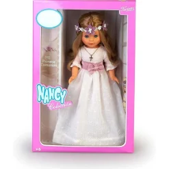 Nancy - Muñeca de colección para Primera Comunión con vestido blanco y corona de flores, rubia, Reedición 2023