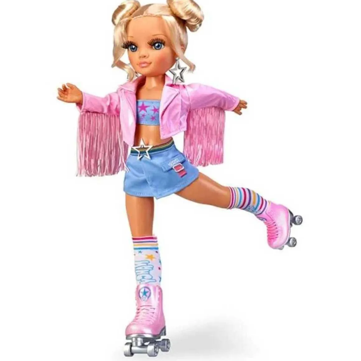 Nancy - Muñeca patinadora con accesorios y chaqueta rosa, para niños y niñas