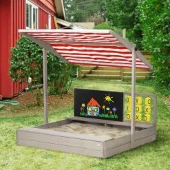 Outsunny - Arenero de madera con toldo y pizarra