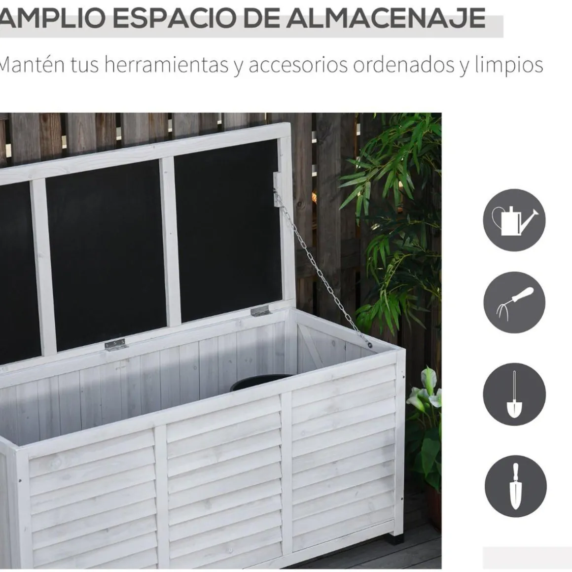 Outsunny - Baúl de jardín de madera Blanco