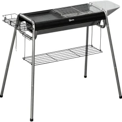 Outsunny - Barbacoa de carbón portatil con parrilla y plancha