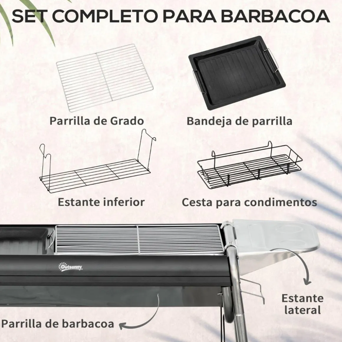 Outsunny - Barbacoa de carbón portatil con parrilla y plancha