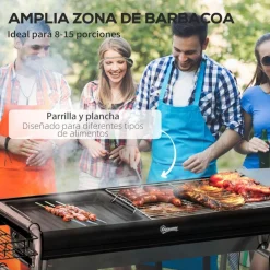 Outsunny - Barbacoa de carbón portatil con parrilla y plancha