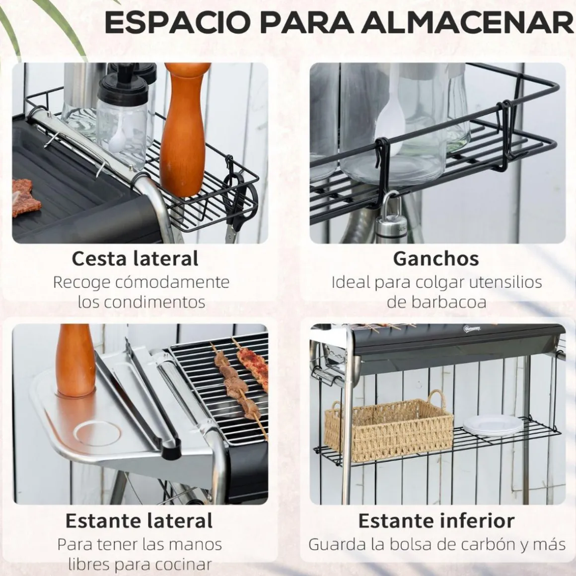 Outsunny - Barbacoa de carbón portatil con parrilla y plancha