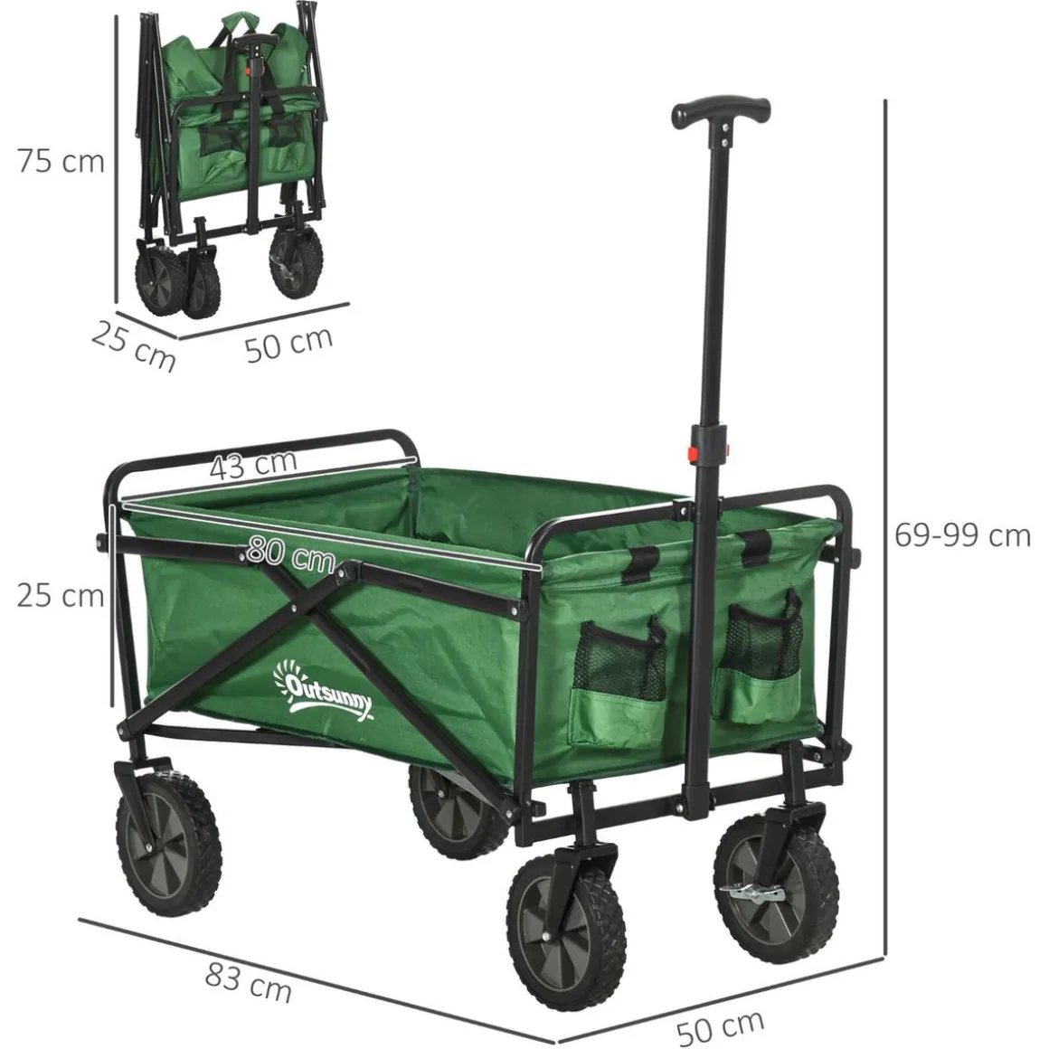 Outsunny - Carro plegable con mango ajustable Verde
