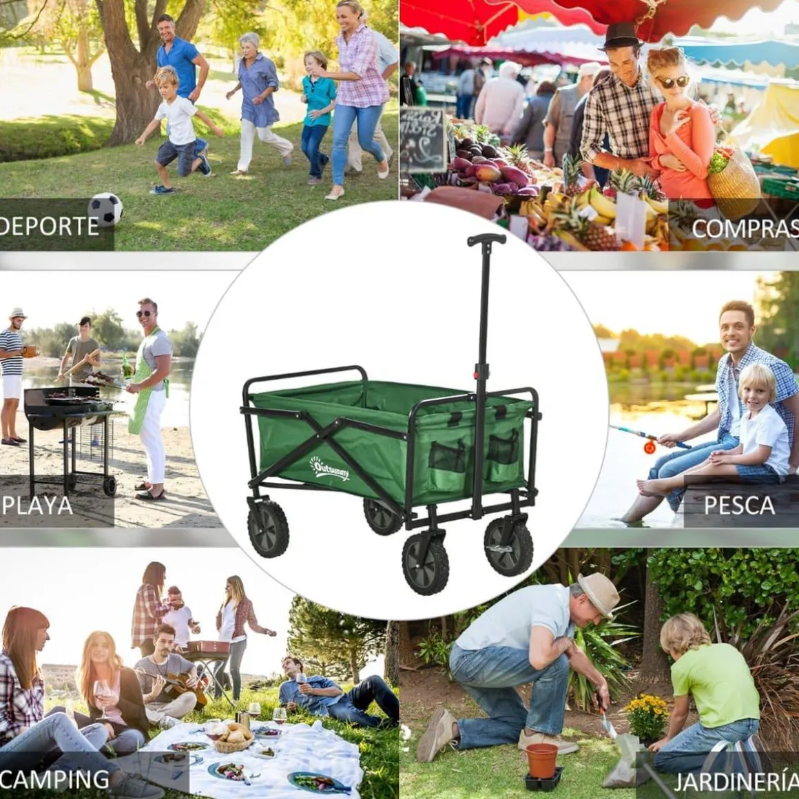 Outsunny - Carro plegable con mango ajustable Verde