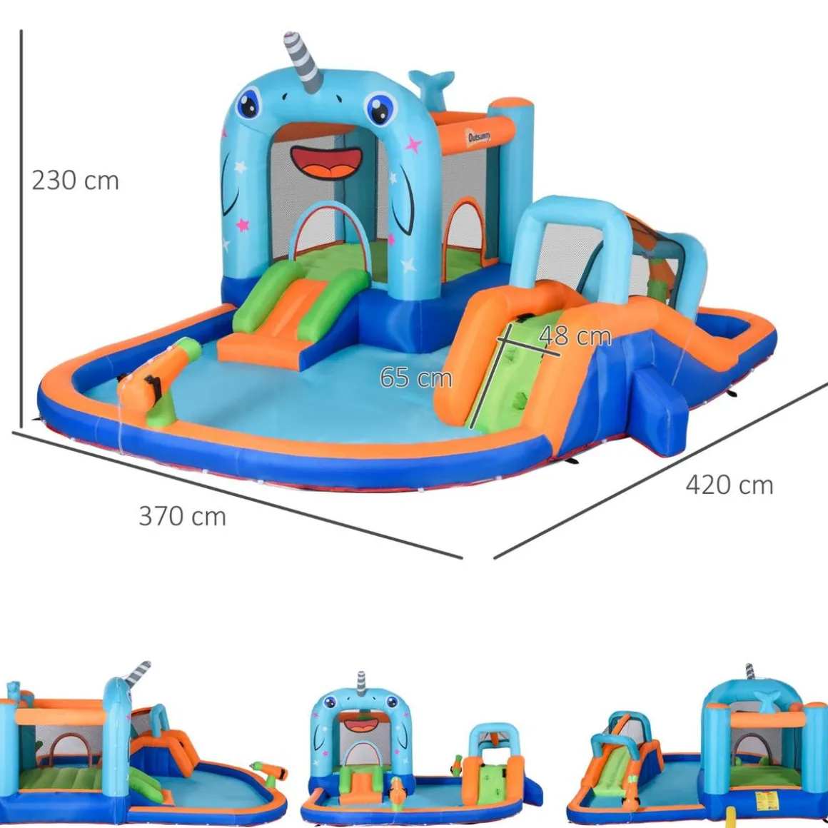 Outsunny - Castillo hinchable 5 en 1 unicornio