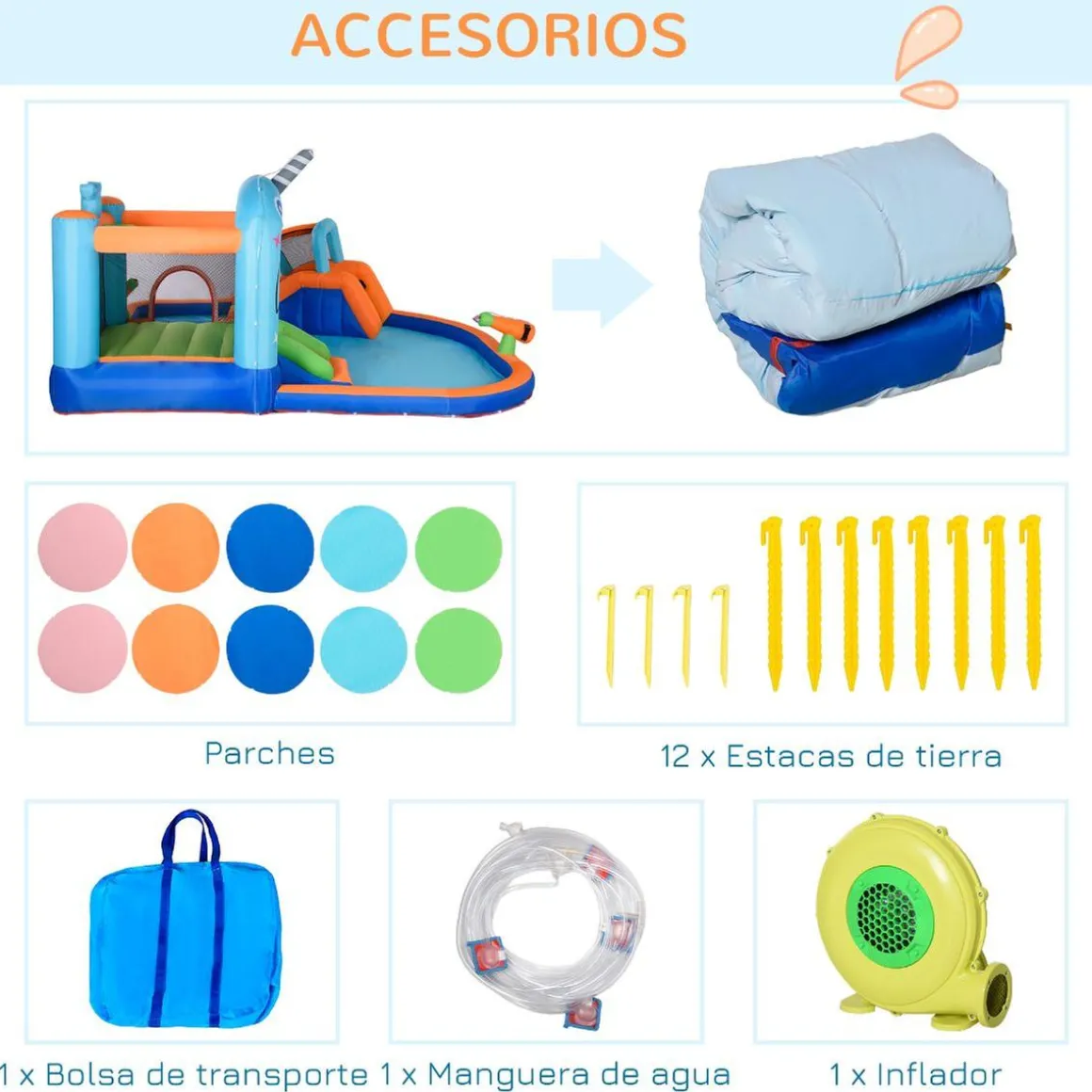 Outsunny - Castillo hinchable 5 en 1 unicornio