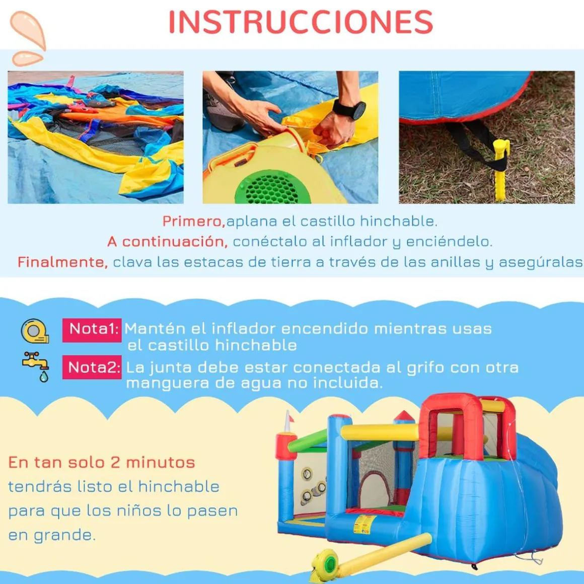 Outsunny - Castillo hinchable 6 en 1 con tobogán