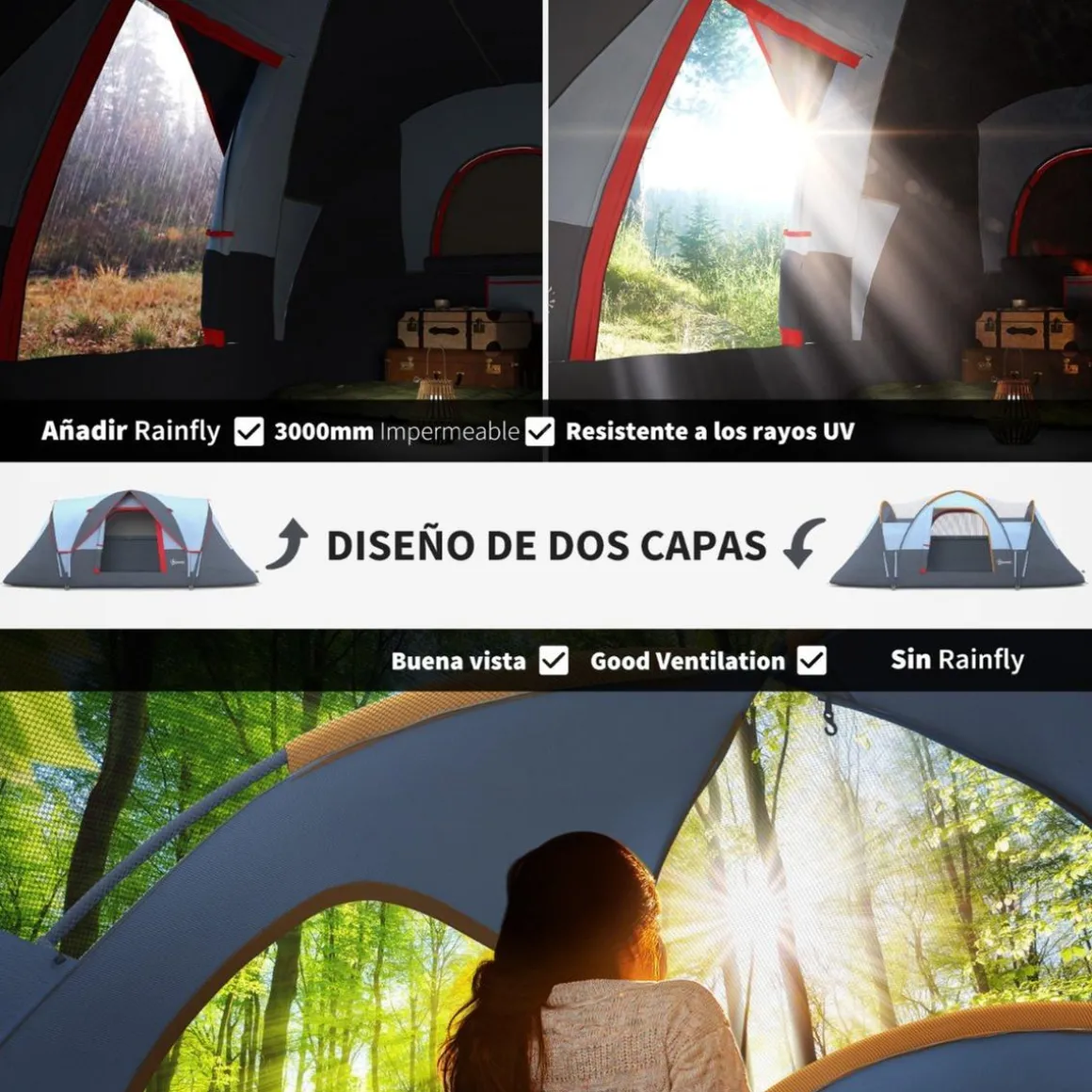 Outsunny - Tienda de campaña 455x230x180 cm Gris