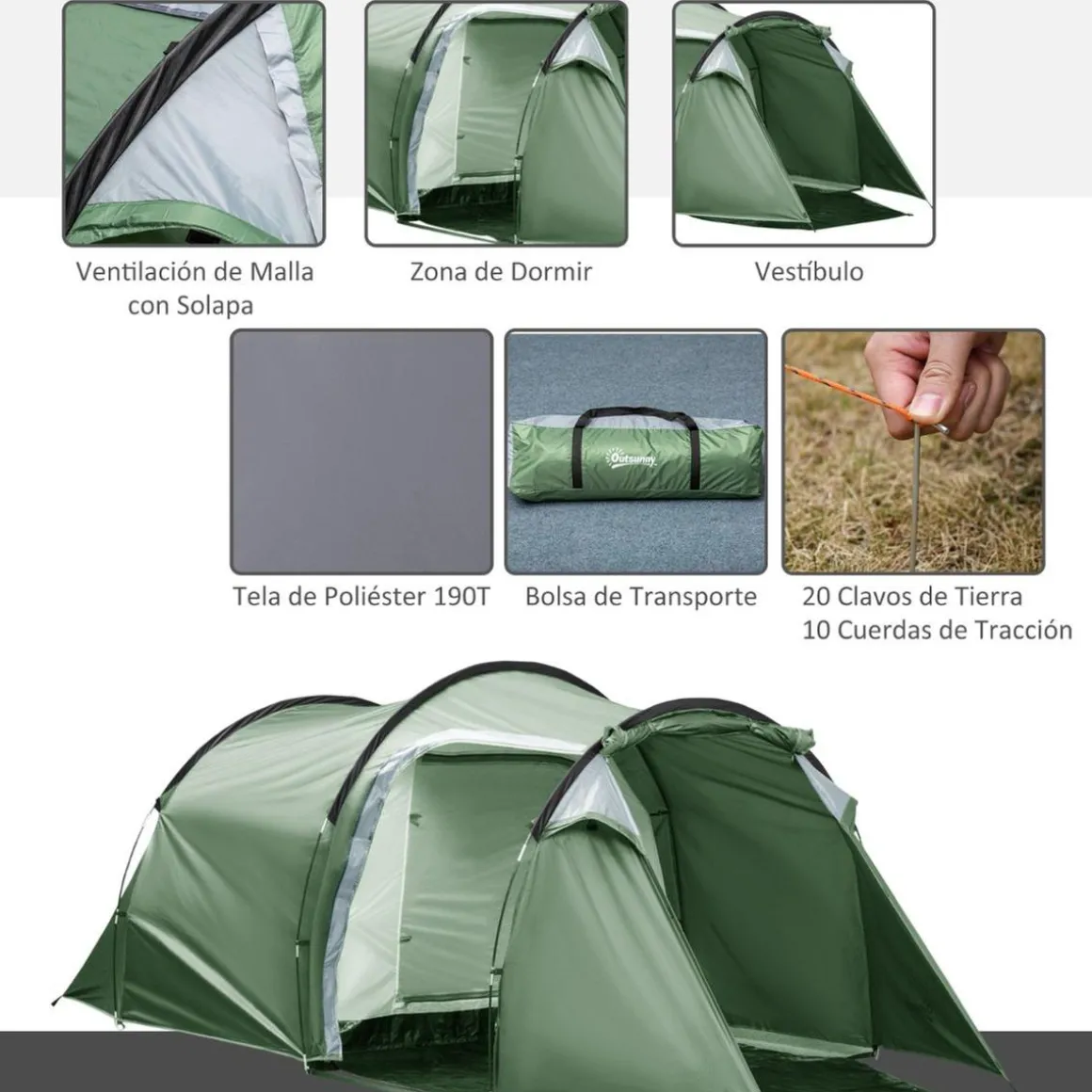 Outsunny - Tienda de campaña familiar 426x206x154 cm Verde