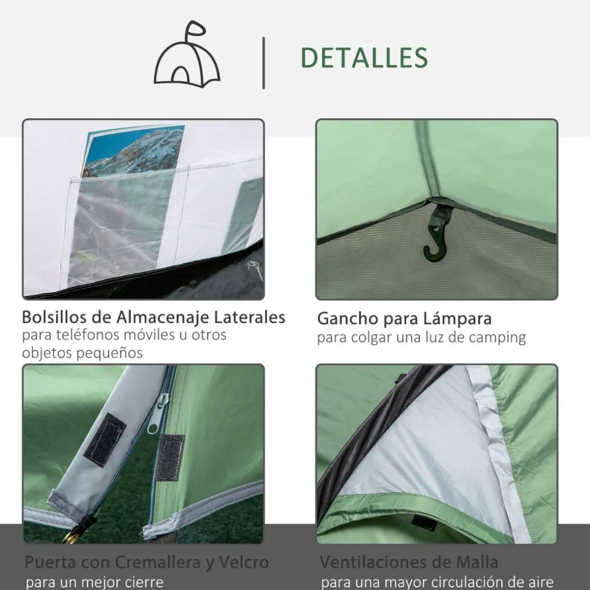 Outsunny - Tienda de campaña familiar 426x206x154 cm Verde