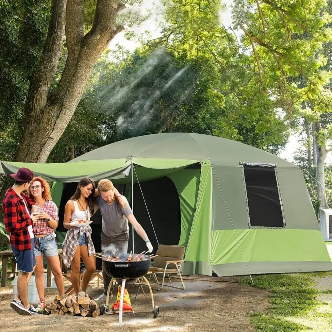Outsunny - Tienda de campaña familiar 405x305x225 cm Verde