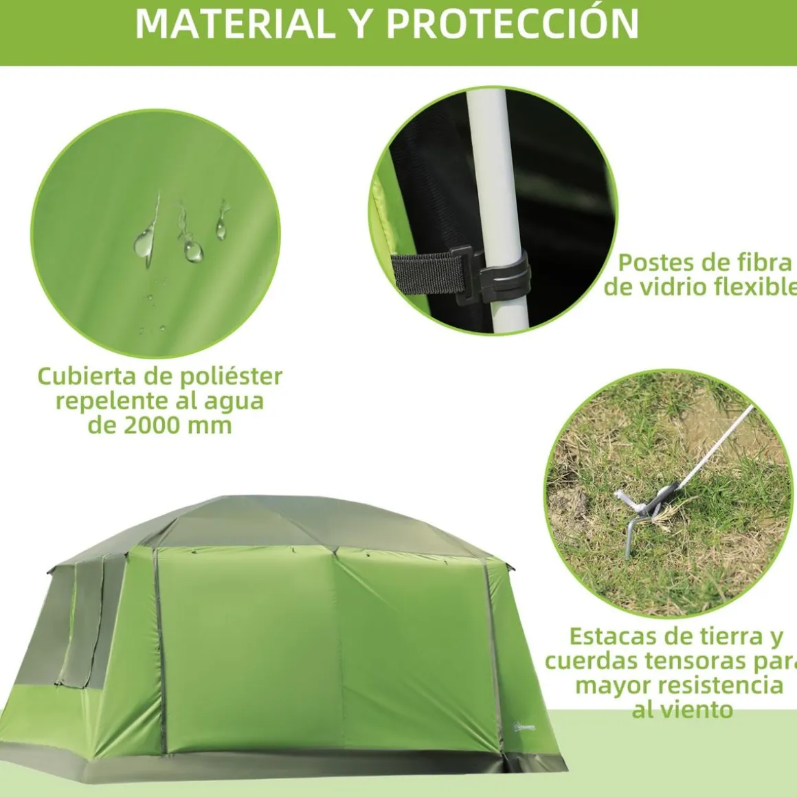 Outsunny - Tienda de campaña familiar 405x305x225 cm Verde