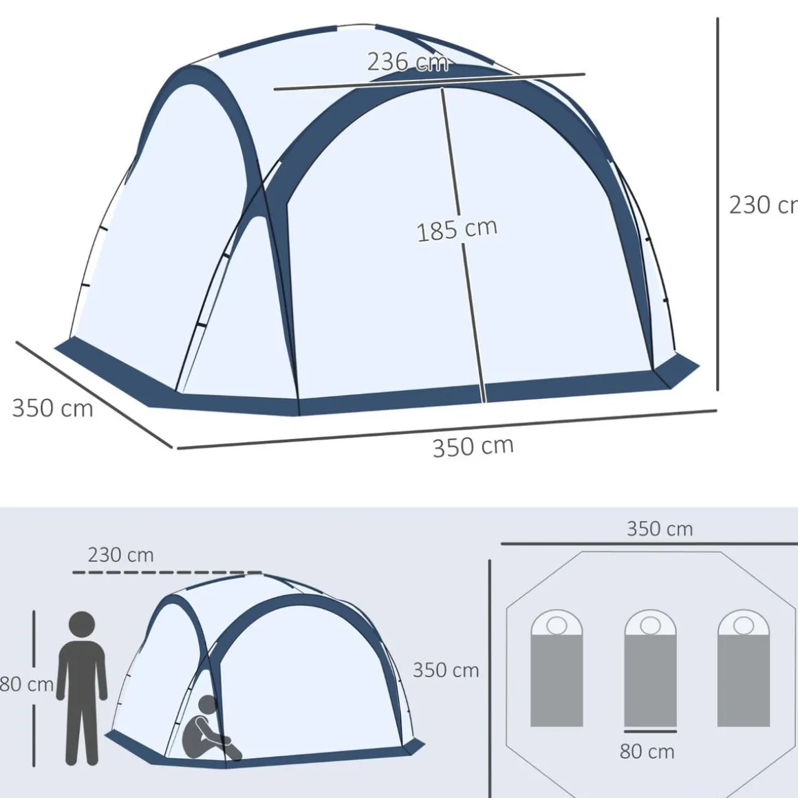 Outsunny - Tienda de camping con mosquiteras 350x350x230 cm Blanco y Azul