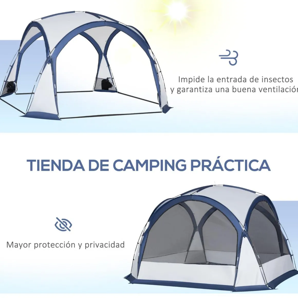 Outsunny - Tienda de camping con mosquiteras 350x350x230 cm Blanco y Azul