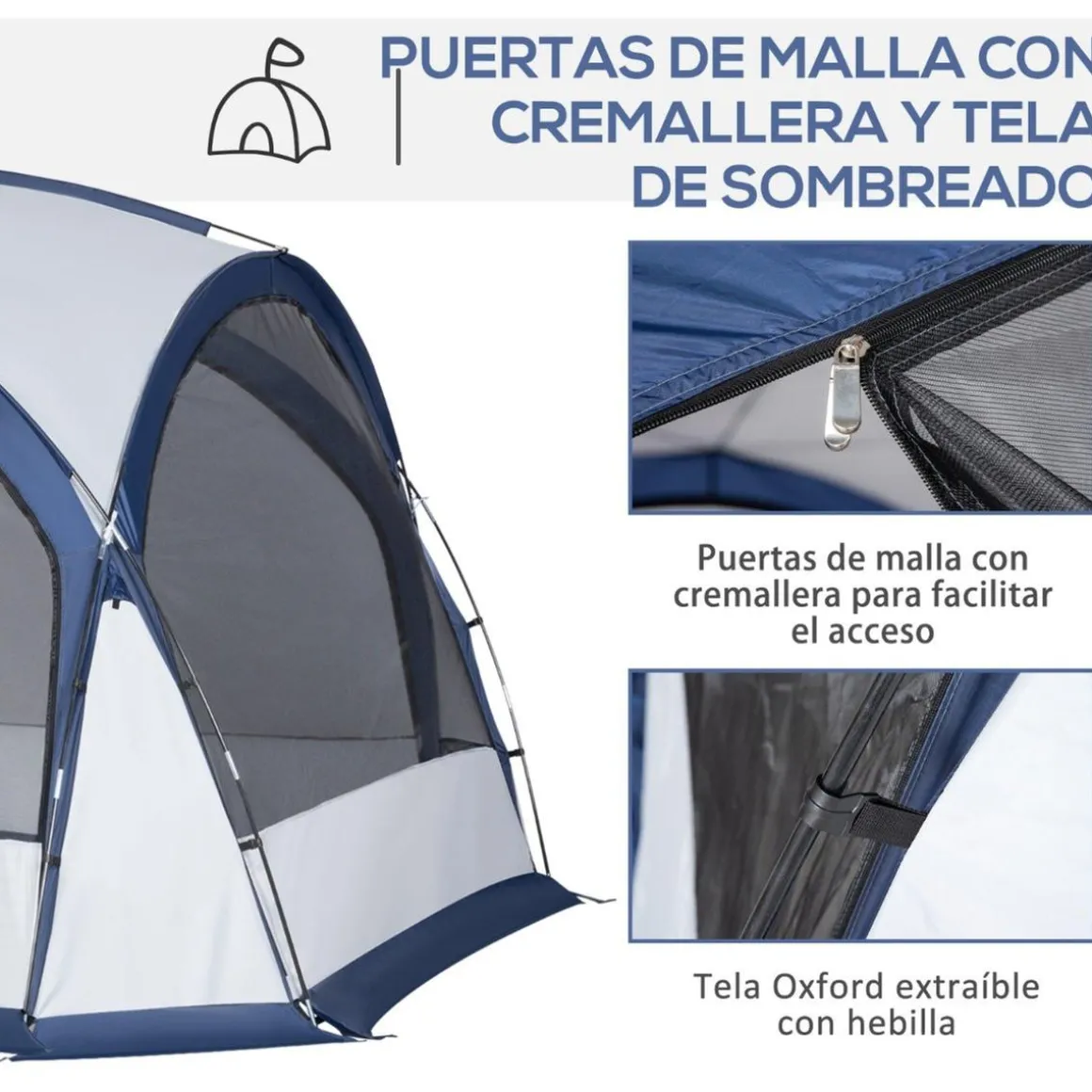 Outsunny - Tienda de camping con mosquiteras 350x350x230 cm Blanco y Azul
