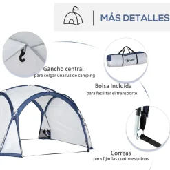 Outsunny - Tienda de camping con mosquiteras 350x350x230 cm Blanco y Azul