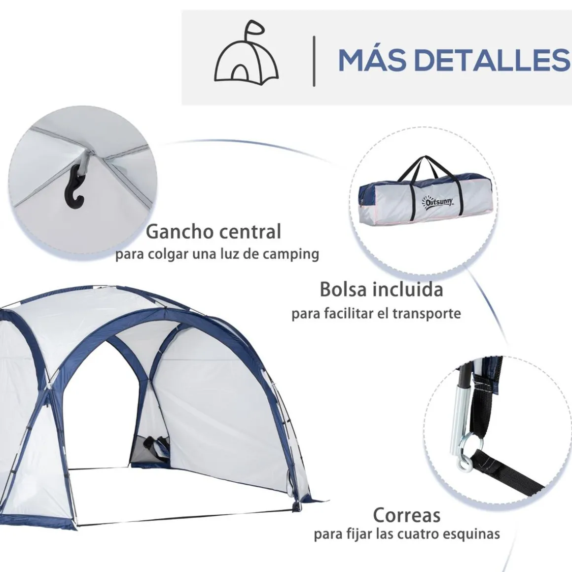 Outsunny - Tienda de camping con mosquiteras 350x350x230 cm Blanco y Azul