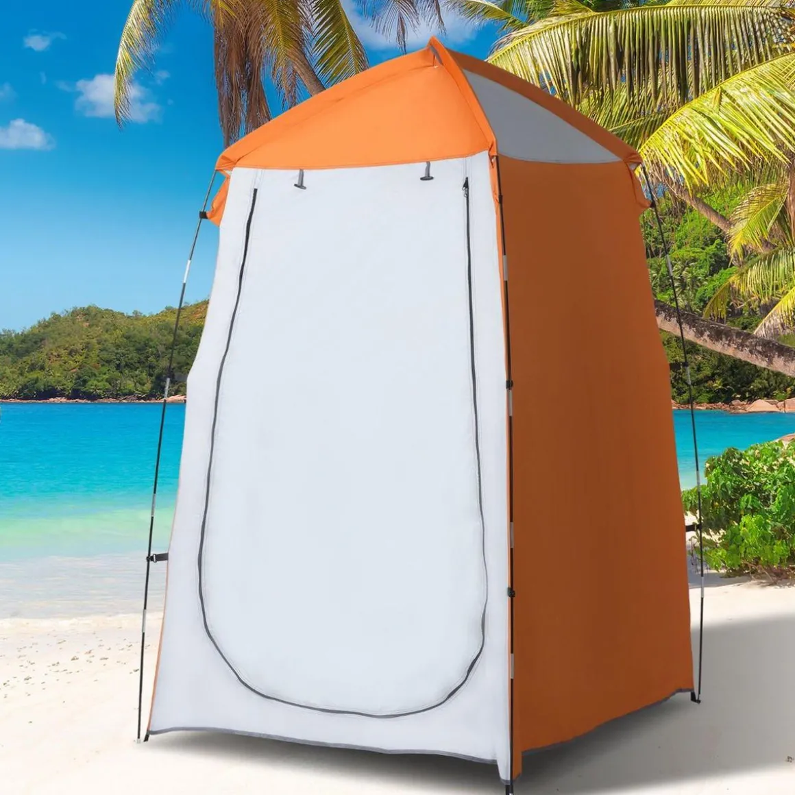 Outsunny - Tienda de ducha camping con mosquiteras 123x121x198 cm Naranja