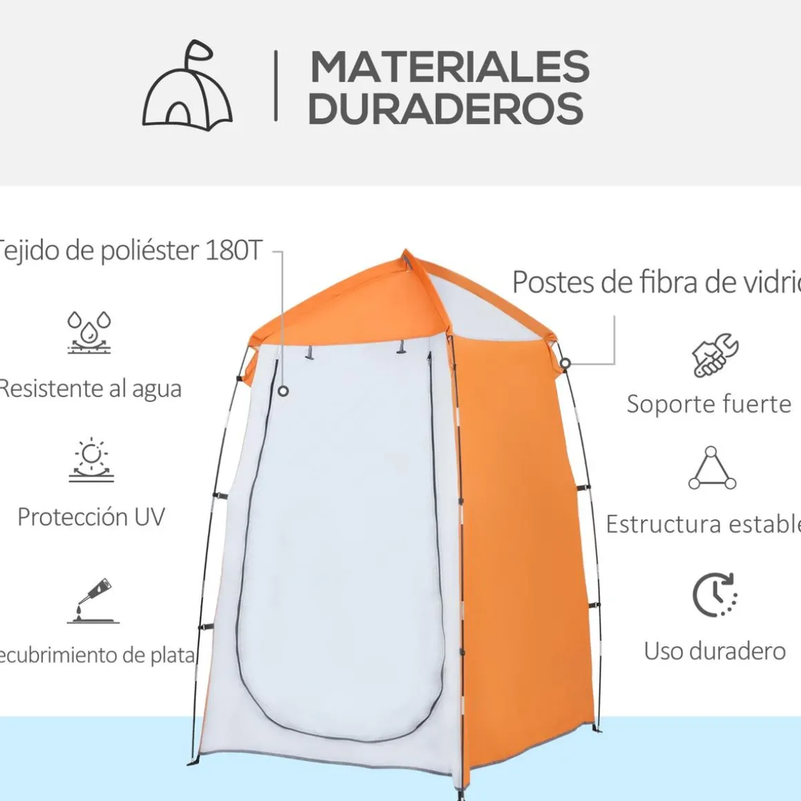 Outsunny - Tienda de ducha camping con mosquiteras 123x121x198 cm Naranja