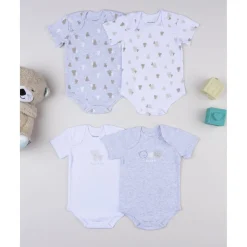 Pack 5 bodies de manga corta en gris y blanco para bebé