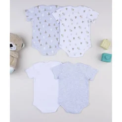 Pack 5 bodies de manga corta en gris y blanco para bebé