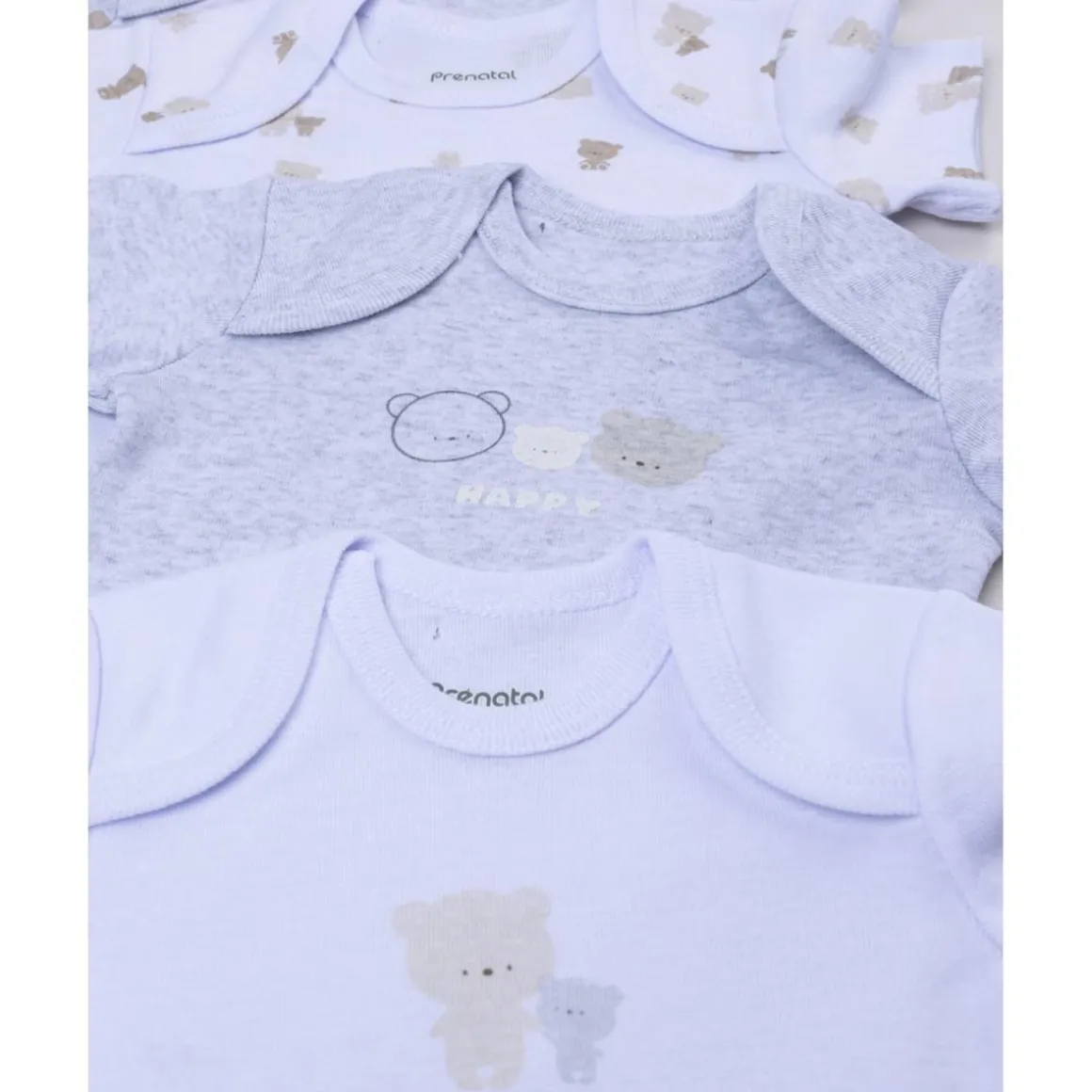 Pack 5 bodies de manga corta en gris y blanco para bebé