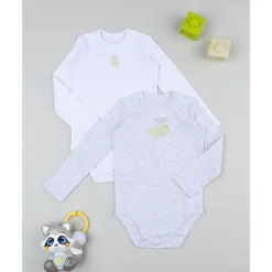 Pack 2 bodies de manga larga niño gris y blanco con dinosaurios