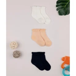 Pack 3 Calcetines Bebé Niña Blanco/Naranja/Negro