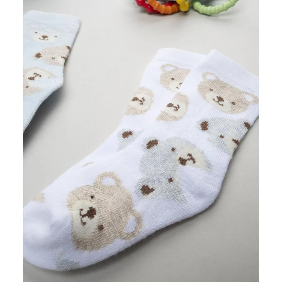Pack 2 calcetines para niño blanco/gris con ositos