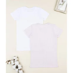 Pack 2 camisetas blanco y rosa para niña