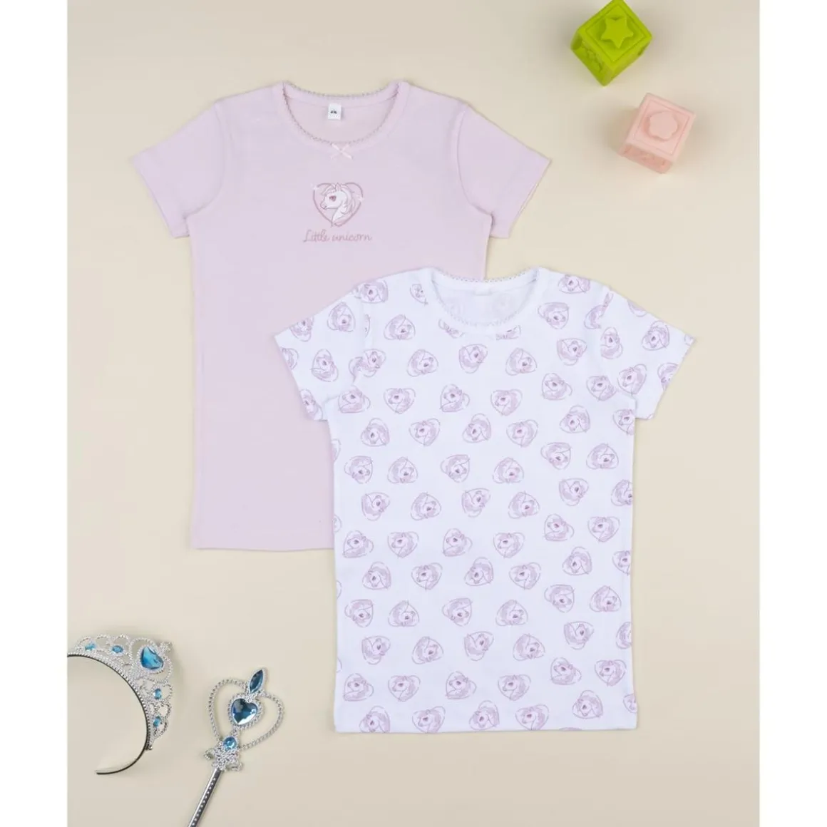 Pack 2 camisetas interiores de unicornios para niña