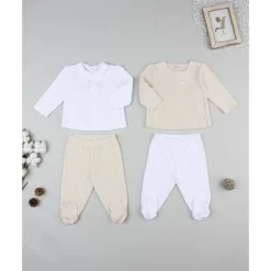 Pack 2 conjuntos de niña en terciopelo blanco y beige