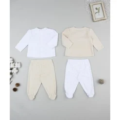 Pack 2 conjuntos de niña en terciopelo blanco y beige