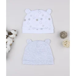 Pack 2 gorros de recién nacido en crema y gris con orejitas