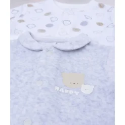 Pack 2 pijamas de bebé en terciopelo blanco y gris con ositos