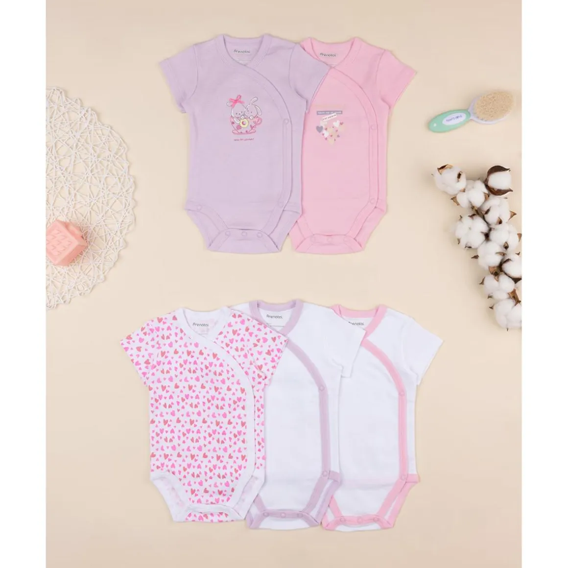 Pack de 5 bodies cruzados para niña
