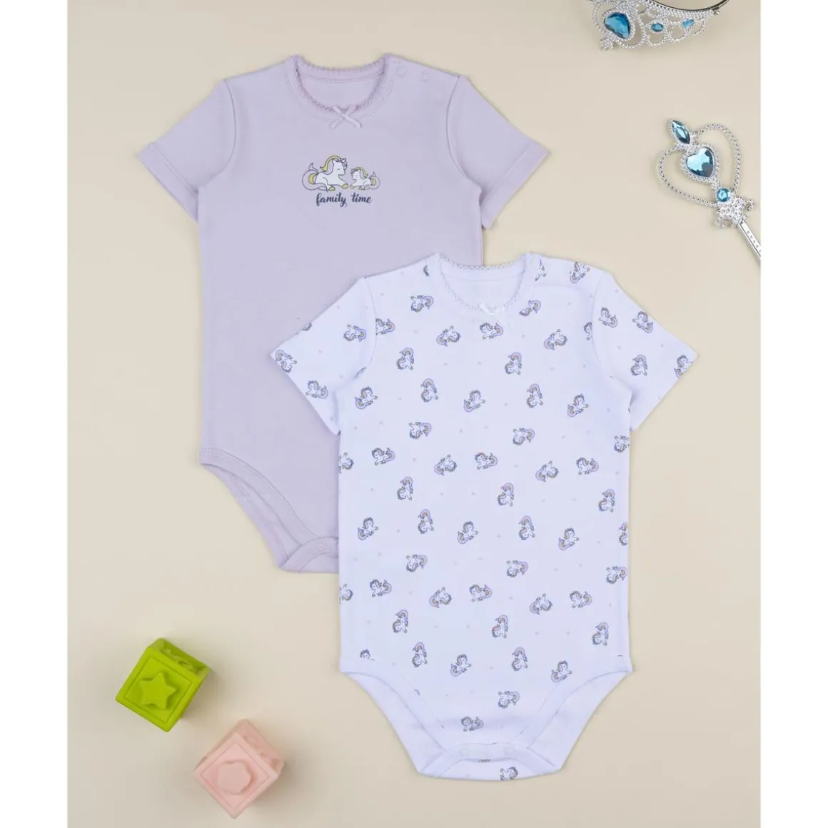 Pack de 2 bodis de niña unicornios violeta y blanco