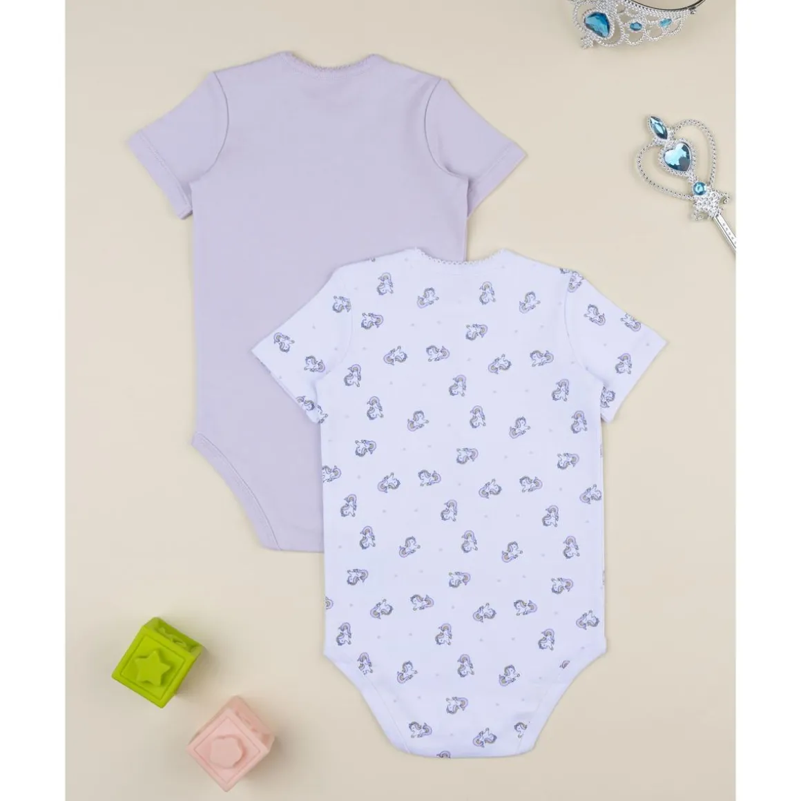 Pack de 2 bodis de niña unicornios violeta y blanco