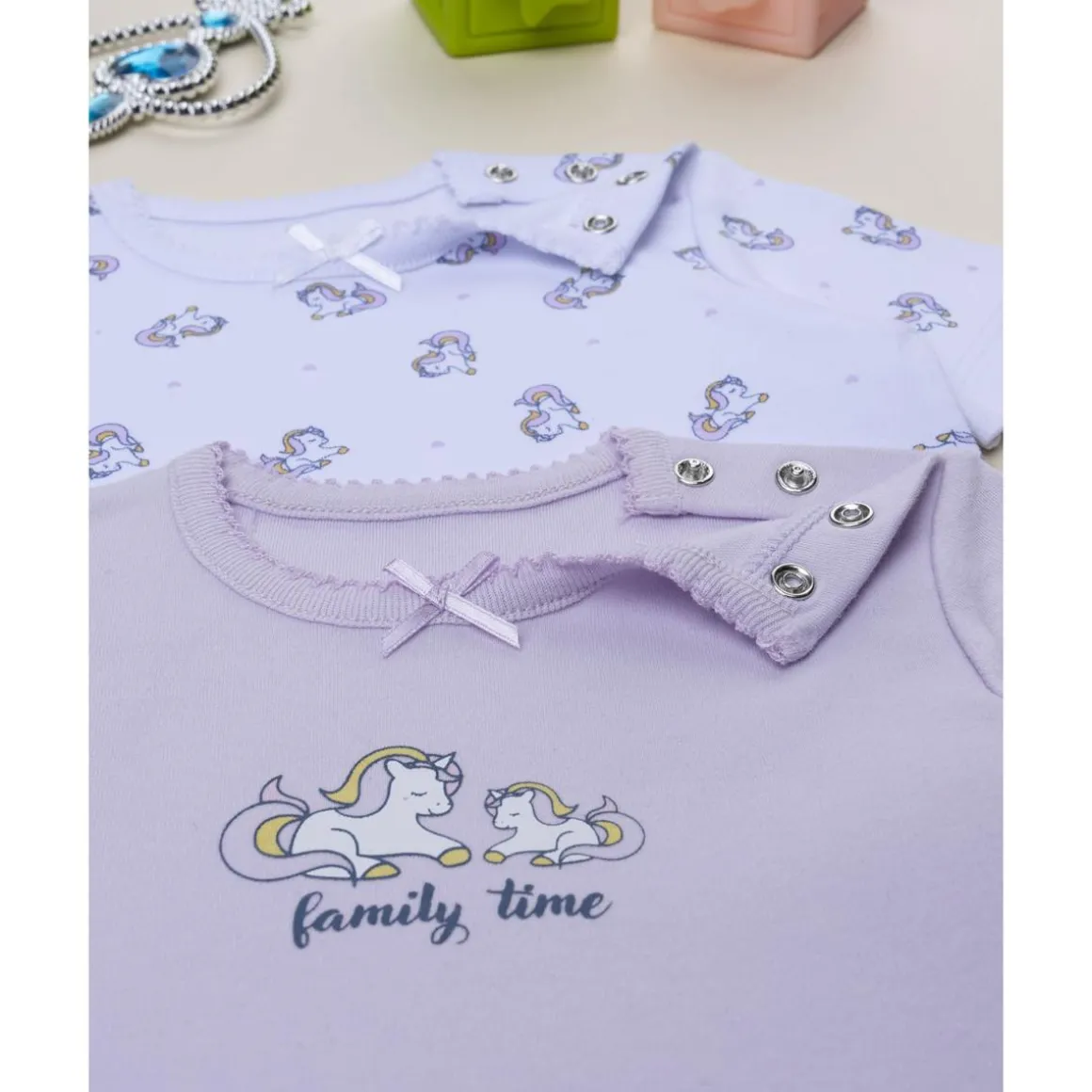 Pack de 2 bodis de niña unicornios violeta y blanco