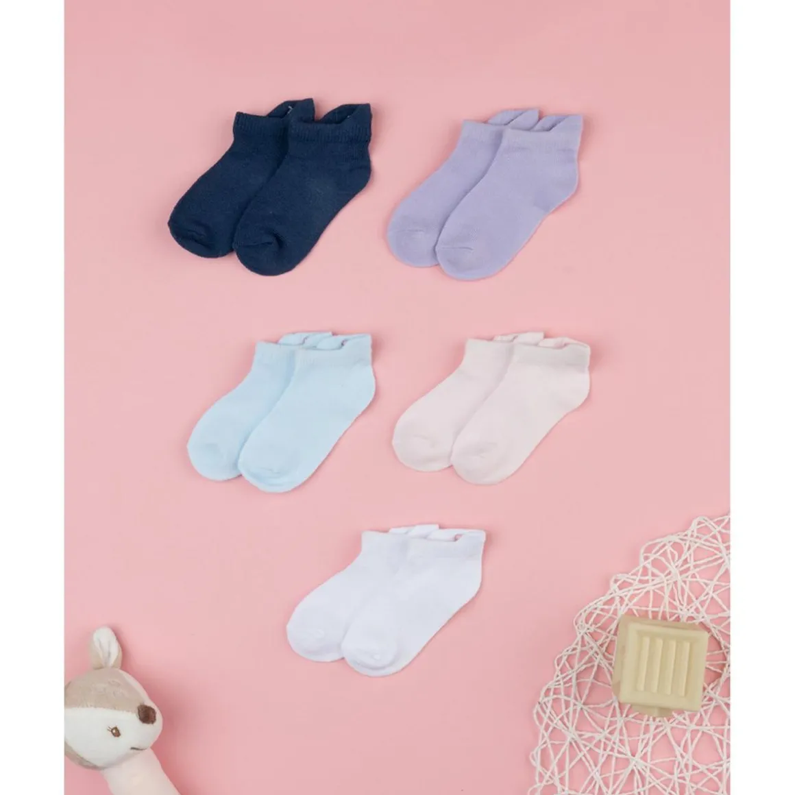 Pack de 5 calcetines multicolor con lacito rosa