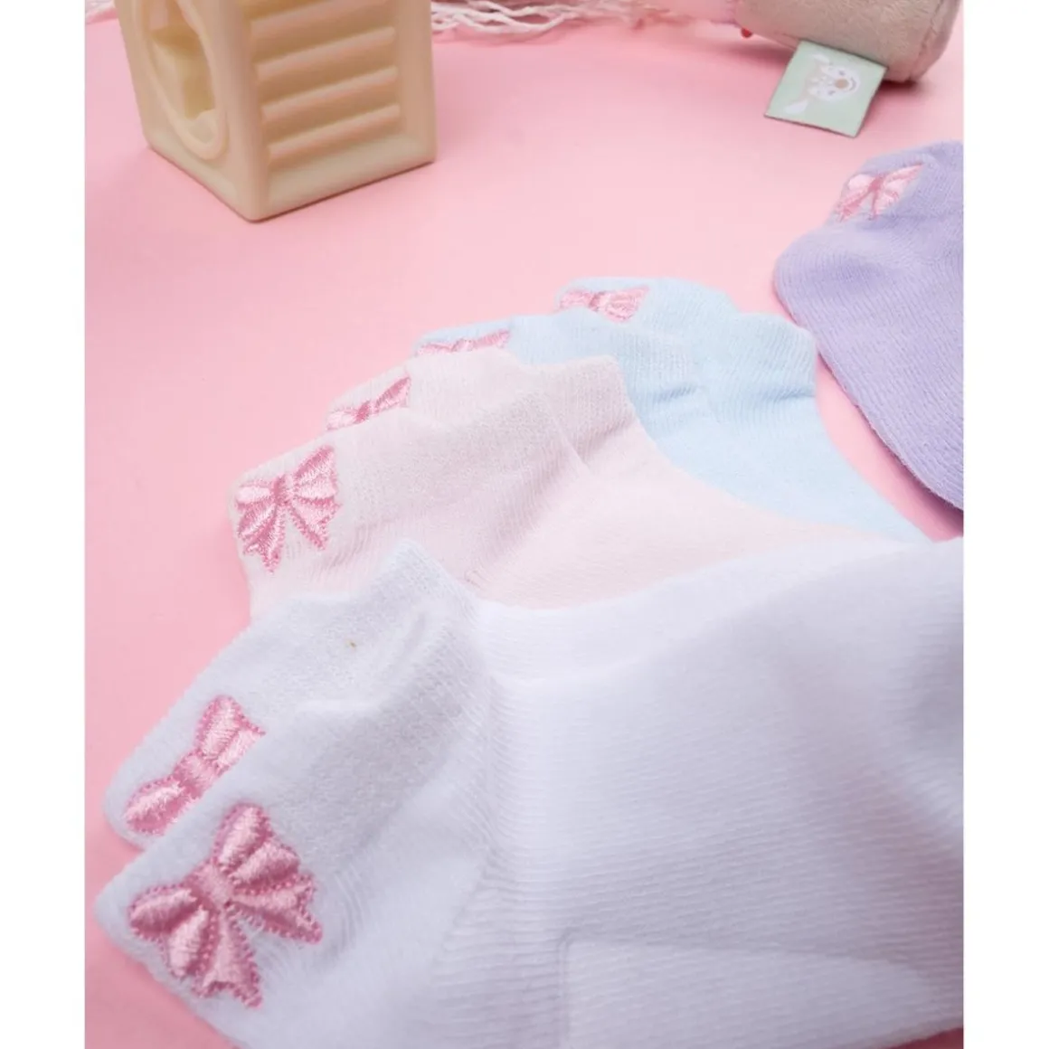 Pack de 5 calcetines multicolor con lacito rosa