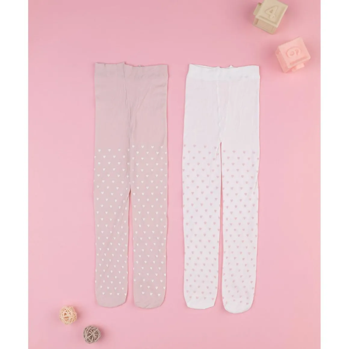 Pack de 2 medias para niña rosa/blanco con corazones