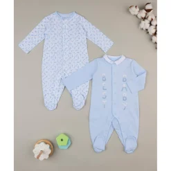 Pack de 2 pijamas azules y blancos con inscripciones