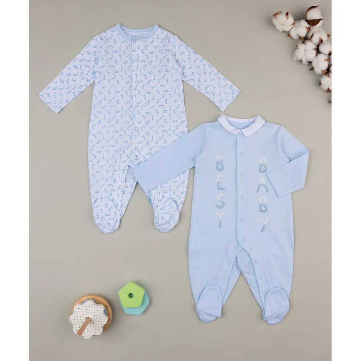 Pack de 2 pijamas azules y blancos con inscripciones