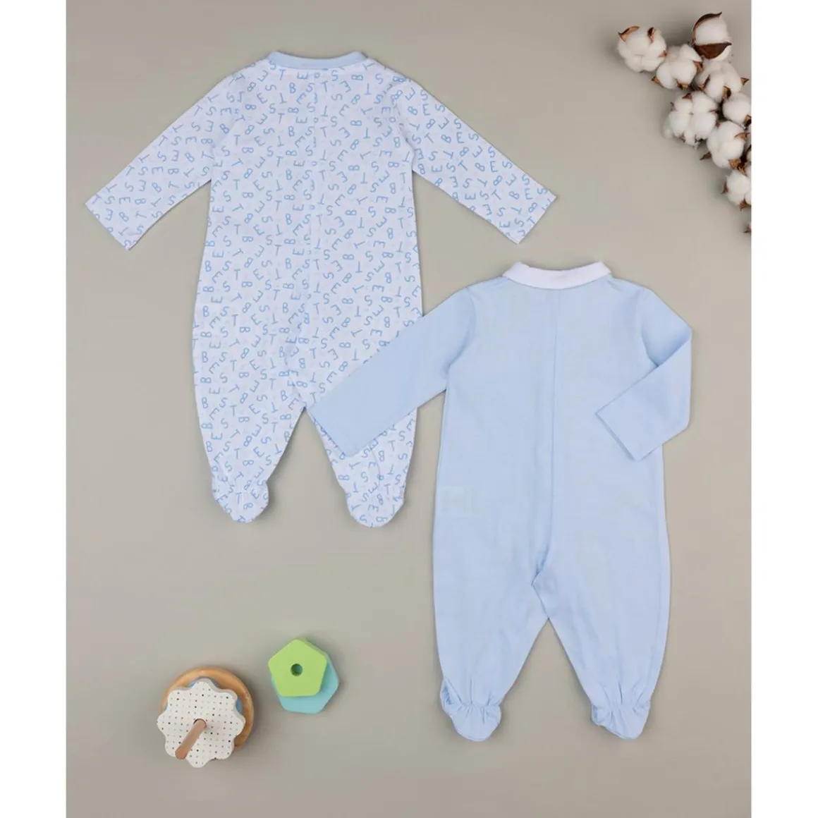 Pack de 2 pijamas azules y blancos con inscripciones